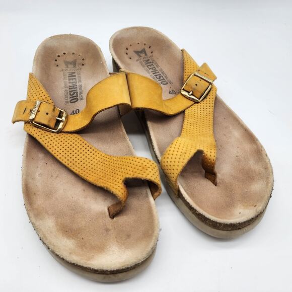 Mephisto Helen Yellow Leather Toe Thong Sandals EU 40 US 10 - Picture 2 of 7